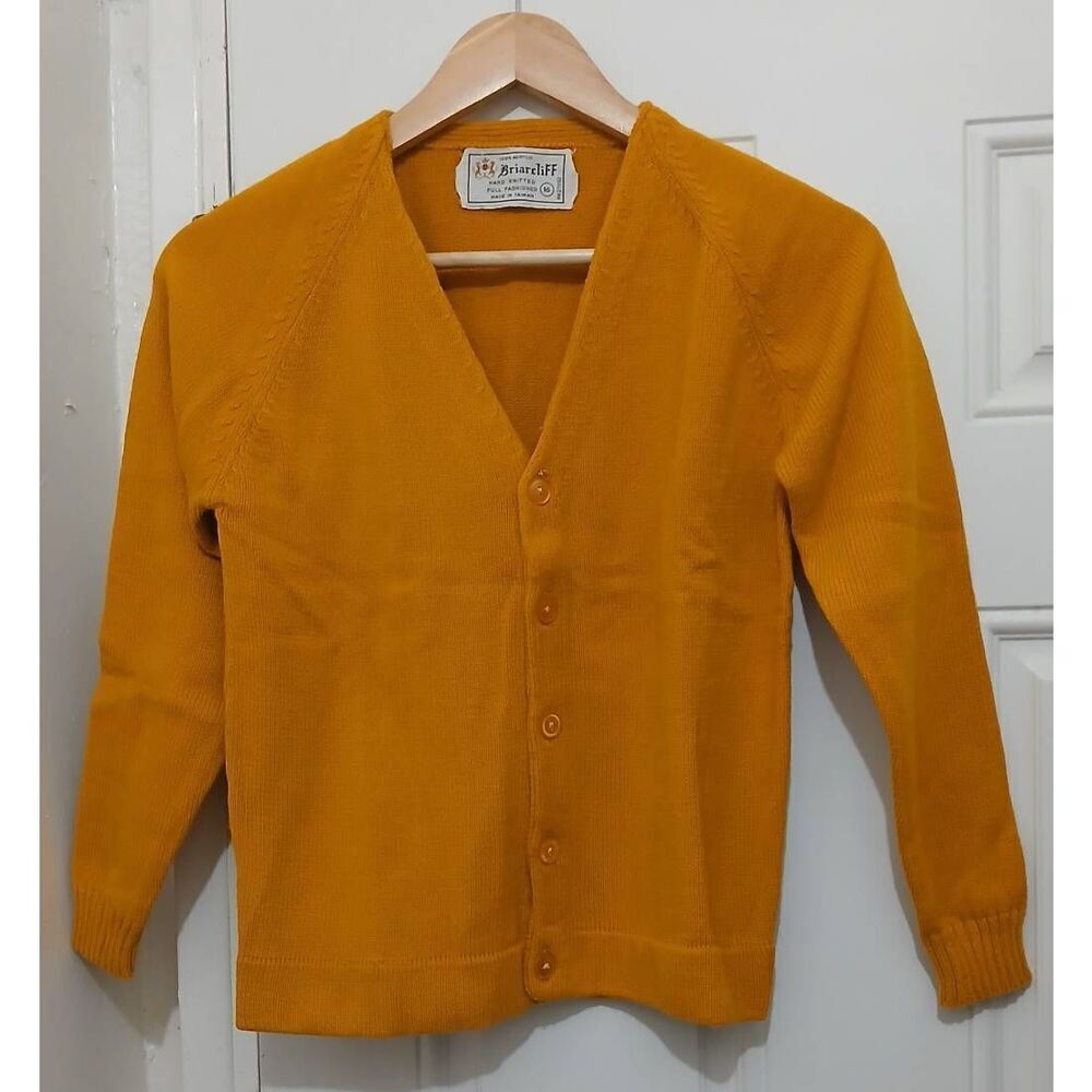 Vintage briarcliff womens small hand knit mustard yellow sweater cardigan